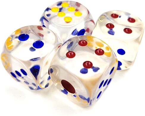 24mm Jumbo Dice with Colored Dots, 6-Sided Transparent Dice, Fun Six-Sided Gaming Dice for Farkle, Ten Thousand, Cho-Han and Other Dice Games (Set of 4) in Saudi Arabia