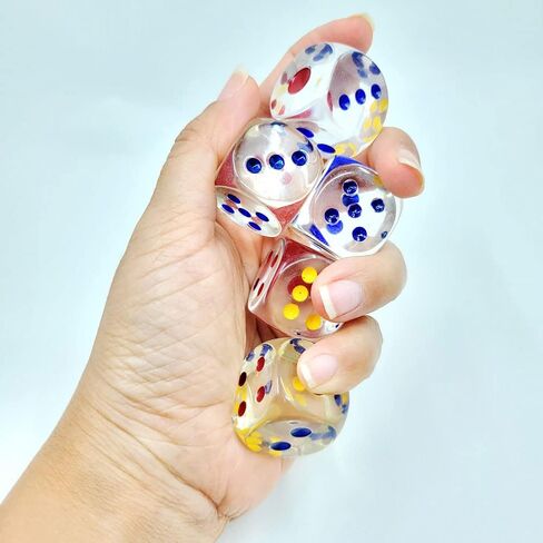 24mm Jumbo Dice with Colored Dots, 6-Sided Transparent Dice, Fun Six-Sided Gaming Dice for Farkle, Ten Thousand, Cho-Han and Other Dice Games (Set of 4) in Saudi Arabia