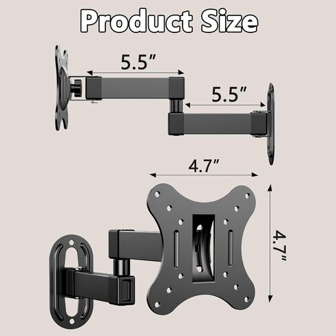 حامل تلفزيون كامل الحركة لمعظم أجهزة تلفزيون وشاشات LCD LED مقاس 14-27 بوصة، حامل تلفزيون بأذرع مفصلية واحدة مع الحد الأقصى VESA 100 × 100 مم، يحمل ما يصل إلى 11 رطل، دعم حامل التلفزيون دوار، إمالة، تعديل المستوى in Kuwait