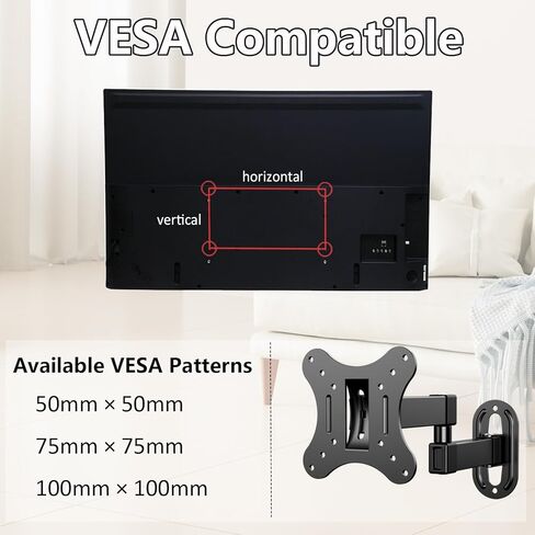 حامل تلفزيون كامل الحركة لمعظم أجهزة تلفزيون وشاشات LCD LED مقاس 14-27 بوصة، حامل تلفزيون بأذرع مفصلية واحدة مع الحد الأقصى VESA 100 × 100 مم، يحمل ما يصل إلى 11 رطل، دعم حامل التلفزيون دوار، إمالة، تعديل المستوى in Kuwait