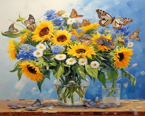 BLESOUYI 5D Sunflowers Diamond Art Painting Kits for Adults Butterfly Flowers Bottles Blessing Words DIY Round Diamond Art Kits Flowers Picture Art for Home Wall Decoration,15.7x11.8 inch in Saudi Arabia