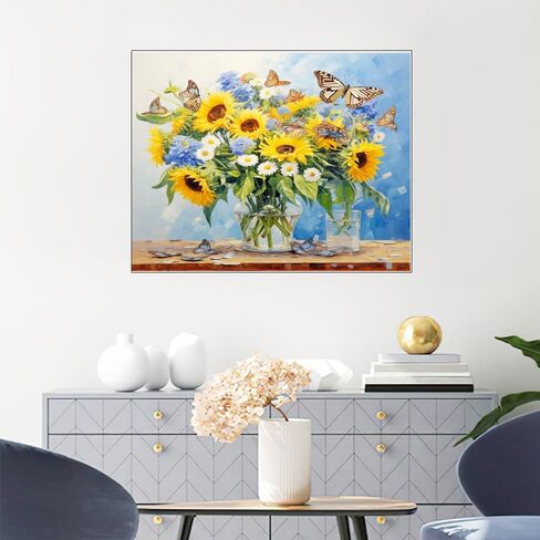 BLESOUYI 5D Sunflowers Diamond Art Painting Kits for Adults Butterfly Flowers Bottles Blessing Words DIY Round Diamond Art Kits Flowers Picture Art for Home Wall Decoration,15.7x11.8 inch in Saudi Arabia