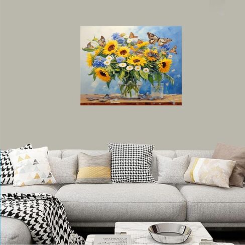 BLESOUYI 5D Sunflowers Diamond Art Painting Kits for Adults Butterfly Flowers Bottles Blessing Words DIY Round Diamond Art Kits Flowers Picture Art for Home Wall Decoration,15.7x11.8 inch in Saudi Arabia