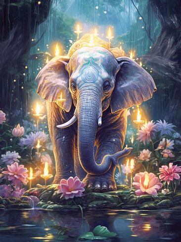 Reofrey Diamond Art Painting Kits for Adults Elephants, Diamond Art Animals Full Drill Round Rhinestone, Cross Stitch Embroidery Canvas for Crafts Decor (30x40cm/12x16 inch) in Saudi Arabia