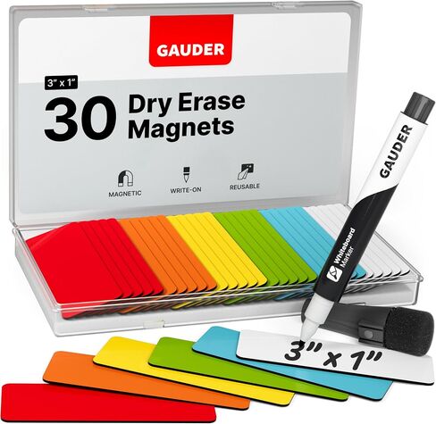 GAUDER Magnetic Dry Erase Labels | 30x Magnetic Labels (3 Inches x 1 Inch) | Dry Erase Magnets for Classroom, Whiteboard and Blackboard in Saudi Arabia