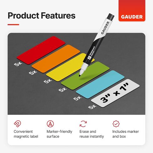 GAUDER Magnetic Dry Erase Labels | 30x Magnetic Labels (3 Inches x 1 Inch) | Dry Erase Magnets for Classroom, Whiteboard and Blackboard in Saudi Arabia