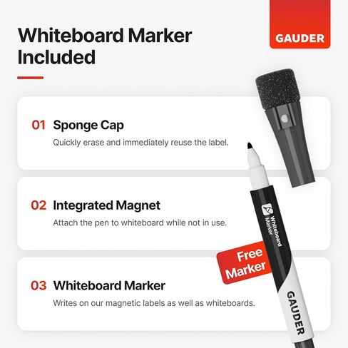 GAUDER Magnetic Dry Erase Labels | 30x Magnetic Labels (3 Inches x 1 Inch) | Dry Erase Magnets for Classroom, Whiteboard and Blackboard in Saudi Arabia