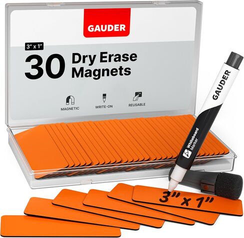 GAUDER Magnetic Dry Erase Labels | 30x Magnetic Labels (3 Inches x 1 Inch) | Dry Erase Magnets for Classroom, Whiteboard and Blackboard in Saudi Arabia