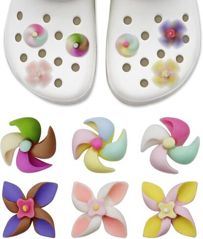 Cute Rotatable Flower Shoe Charms for Girls Funny Shoes Decor Accessories for Kids Boy Adult DIY Clog Sandals in Saudi Arabia
