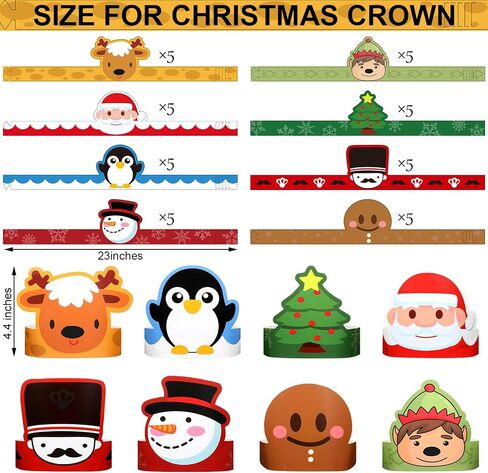 Skylety 40 Pieces Christmas Paper Crown Party Hats for Kids Adjustable Paper Crown Hat Headbands Santa Elf Reindeer Snowmen Gingerbread Man Nutcracker Tree Penguin for Christmas Party Classes Game in Saudi Arabia