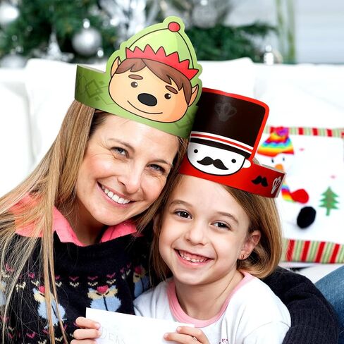 Skylety 40 Pieces Christmas Paper Crown Party Hats for Kids Adjustable Paper Crown Hat Headbands Santa Elf Reindeer Snowmen Gingerbread Man Nutcracker Tree Penguin for Christmas Party Classes Game in Saudi Arabia