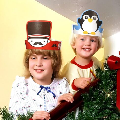 Skylety 40 Pieces Christmas Paper Crown Party Hats for Kids Adjustable Paper Crown Hat Headbands Santa Elf Reindeer Snowmen Gingerbread Man Nutcracker Tree Penguin for Christmas Party Classes Game in Saudi Arabia