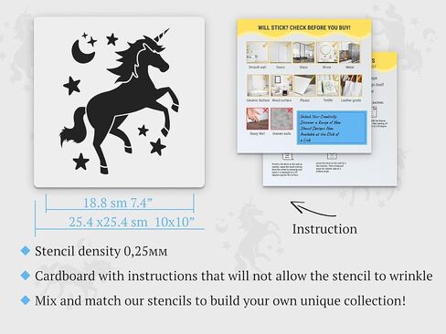 Unicorn Stencil 10 х 10 inch - Reusable Stencils for Painting and Crafts Unicorn Stencil for Painting on Wood, Canvas, Paper, Fabric, Walls and Furniture in Saudi Arabia