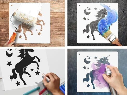 Unicorn Stencil 10 х 10 inch - Reusable Stencils for Painting and Crafts Unicorn Stencil for Painting on Wood, Canvas, Paper, Fabric, Walls and Furniture in Saudi Arabia