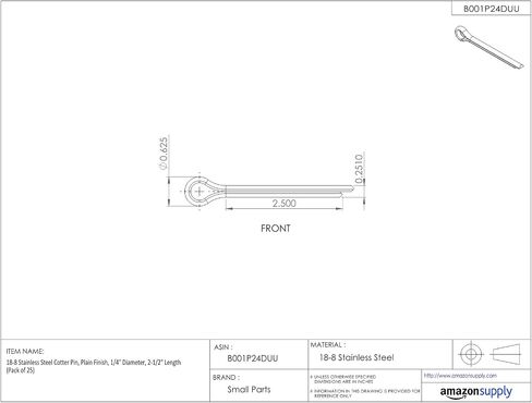 Small Parts 18-8 Stainless Steel Cotter Pin, Plain Finish, 3/16" Diameter, 4" Length (Pack of 25) in Saudi Arabia