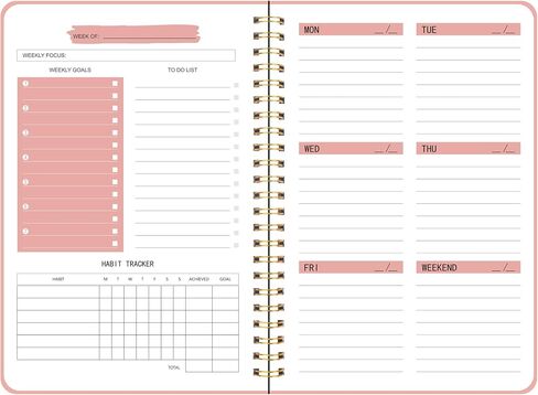 Weekly Planner with Habit Tracker Undated 52 Weeks To Do List Notebook Spiral Weekly Planner Notebook for Weekly Goals Priorities Work Planner, 5.8" x 8" Pink in Saudi Arabia