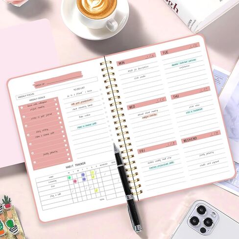 Weekly Planner with Habit Tracker Undated 52 Weeks To Do List Notebook Spiral Weekly Planner Notebook for Weekly Goals Priorities Work Planner, 5.8" x 8" Pink in Saudi Arabia