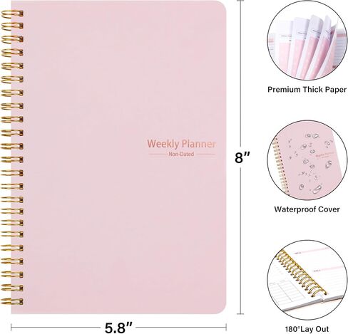 Weekly Planner with Habit Tracker Undated 52 Weeks To Do List Notebook Spiral Weekly Planner Notebook for Weekly Goals Priorities Work Planner, 5.8" x 8" Pink in Saudi Arabia