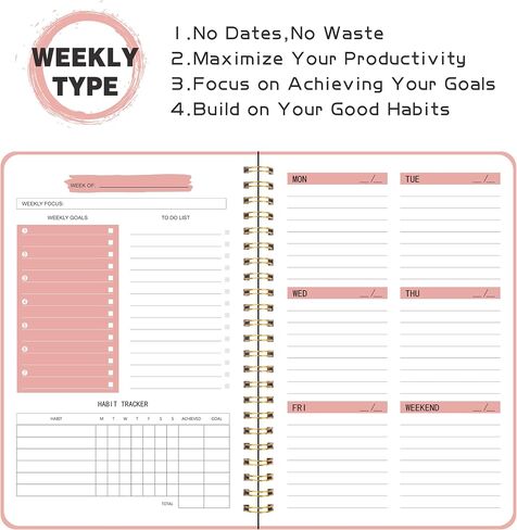 Weekly Planner with Habit Tracker Undated 52 Weeks To Do List Notebook Spiral Weekly Planner Notebook for Weekly Goals Priorities Work Planner, 5.8" x 8" Pink in Saudi Arabia