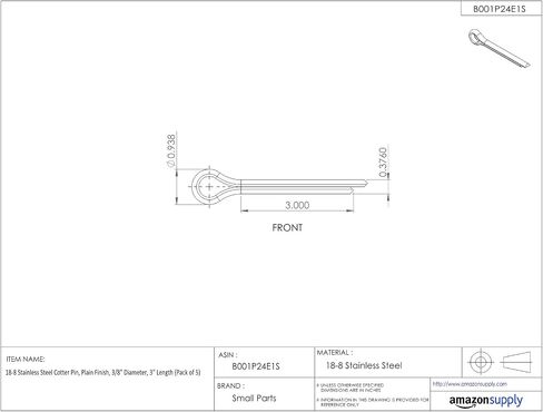 Small Parts 18-8 Stainless Steel Cotter Pin, Plain Finish, 3/16" Diameter, 4" Length (Pack of 25) in Saudi Arabia