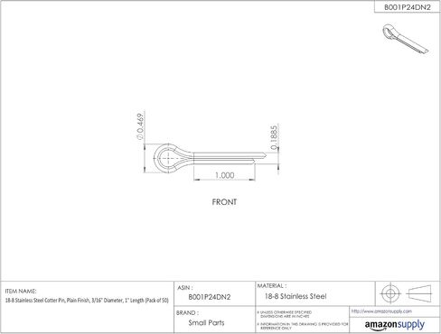 Small Parts 18-8 Stainless Steel Cotter Pin, Plain Finish, 3/16" Diameter, 4" Length (Pack of 25) in Saudi Arabia