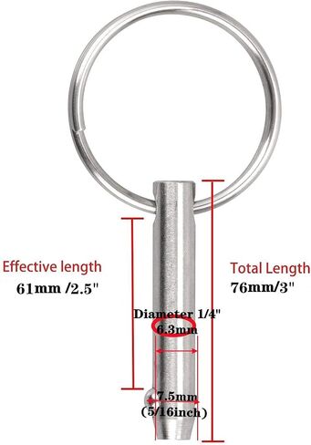 2/4 Pack Stainless Steel 316 Quick Release Pin with Lanyard, Diameter：1/4inch Bimini Top Pin Marine Hardware and Free Screws (Pin Length :51mm, 4) in Saudi Arabia