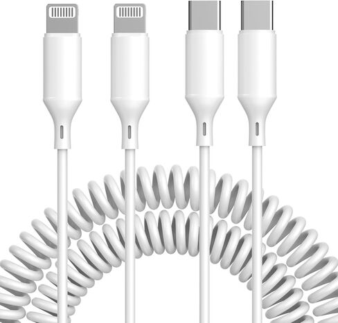 [Apple MFi Certified] Coiled USB C to Lightning Cable, 2 Pack 6FT iPhone Fast Charger Cord for Car, Short Retractable iPhone Fast Charger Cable for iPhone 14 13 12 11 XS XR X 8 7 iPad CarPlay, White in Saudi Arabia
