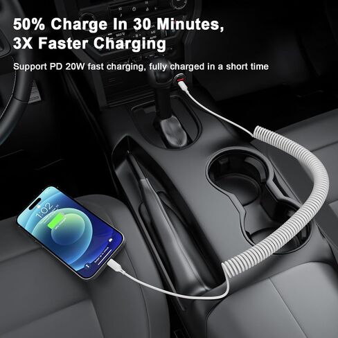 [Apple MFi Certified] Coiled USB C to Lightning Cable, 2 Pack 6FT iPhone Fast Charger Cord for Car, Short Retractable iPhone Fast Charger Cable for iPhone 14 13 12 11 XS XR X 8 7 iPad CarPlay, White in Saudi Arabia