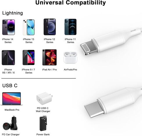 [Apple MFi Certified] Coiled USB C to Lightning Cable, 2 Pack 6FT iPhone Fast Charger Cord for Car, Short Retractable iPhone Fast Charger Cable for iPhone 14 13 12 11 XS XR X 8 7 iPad CarPlay, White in Saudi Arabia