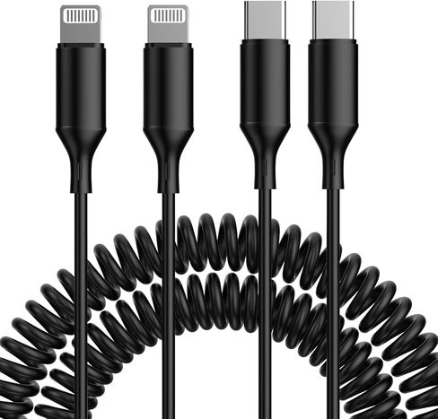 [Apple MFi Certified] Coiled USB C to Lightning Cable, 2 Pack 6FT iPhone Fast Charger Cord for Car, Short Retractable iPhone Fast Charger Cable for iPhone 14 13 12 11 XS XR X 8 7 iPad CarPlay, White in Saudi Arabia