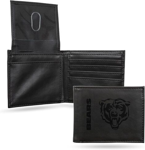 محفظة Rico Industries NFL Chicago Bears للرجال سوداء ثلاثية الطي - شعار فريق NFL ممتاز منقوش بالليزر على جلد نباتي/صناعي - تصميم بسيط يتضمن نافذة لبطاقة الهوية وحامل بطاقة الائتمان - هدية مثالية للرجال in Saudi Arabia