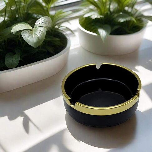 Ceramic ashtray, creative design gold depicted small household smoke extinguishing tray for home, office, coffee table, coffee bar, car in Saudi Arabia