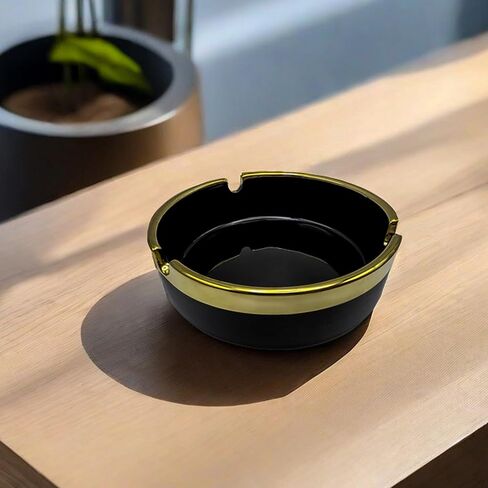 Ceramic ashtray, creative design gold depicted small household smoke extinguishing tray for home, office, coffee table, coffee bar, car in Saudi Arabia