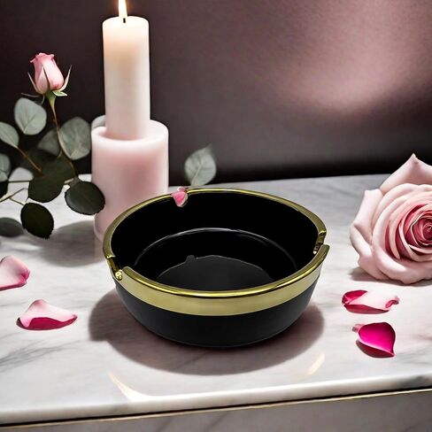 Ceramic ashtray, creative design gold depicted small household smoke extinguishing tray for home, office, coffee table, coffee bar, car in Saudi Arabia