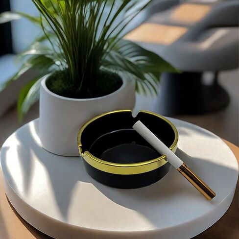Ceramic ashtray, creative design gold depicted small household smoke extinguishing tray for home, office, coffee table, coffee bar, car in Saudi Arabia