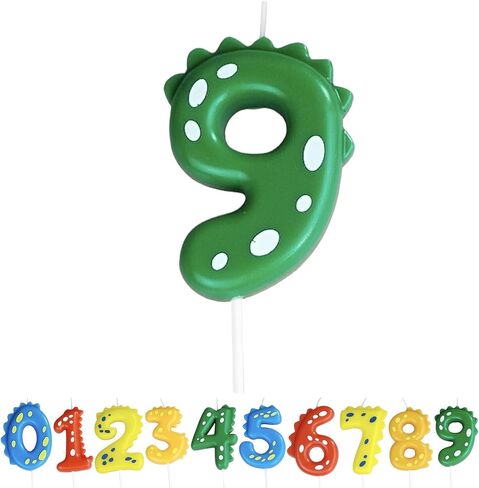 Birthday Number Candles - Number 9 Birthday Candle Green Dinosaur Cartoon Candle for Kids Baby 9th Birthday Party Decoration in Kuwait