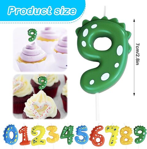 Birthday Number Candles - Number 9 Birthday Candle Green Dinosaur Cartoon Candle for Kids Baby 9th Birthday Party Decoration in Kuwait