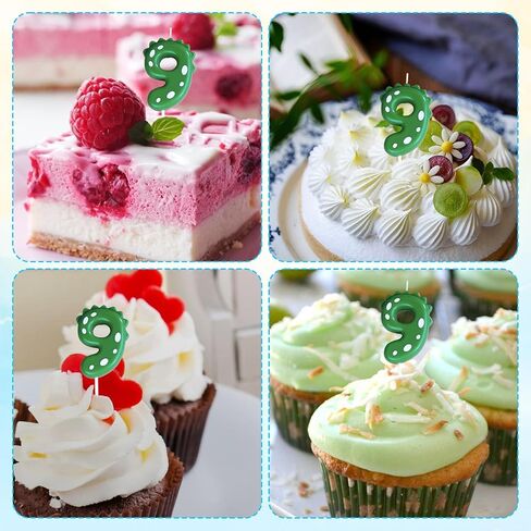 Birthday Number Candles - Number 9 Birthday Candle Green Dinosaur Cartoon Candle for Kids Baby 9th Birthday Party Decoration in Kuwait