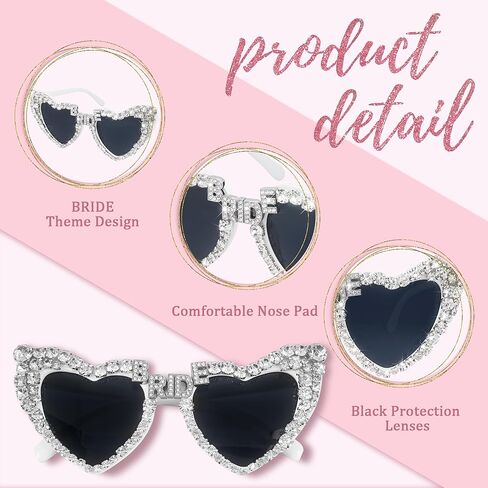 نظارات شمسية للعروس للعزوبية - نظارة شمسية على شكل قلب من حجر الراين للعروس لتكون نظارة شمسية لحفلات العزوبية وإكسسوارات هدايا الحفلات in Kuwait