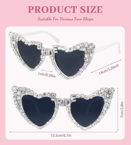 نظارات شمسية للعروس للعزوبية - نظارة شمسية على شكل قلب من حجر الراين للعروس لتكون نظارة شمسية لحفلات العزوبية وإكسسوارات هدايا الحفلات in Kuwait