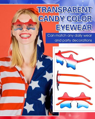 12 Pairs Red White and Blue Star Glasses 4th of July Rimless Sunglasses Pentagram Sunglasses for Independence Day in Saudi Arabia