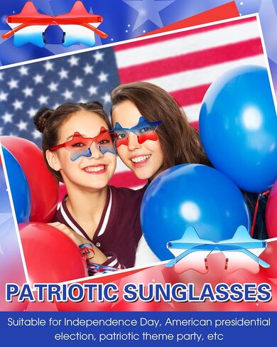 12 Pairs Red White and Blue Star Glasses 4th of July Rimless Sunglasses Pentagram Sunglasses for Independence Day in Saudi Arabia