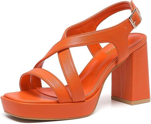 Amoji Women 4 Inch Block Heels Platform Cross Strap Chunky Heeled Sandals 318 in Kuwait