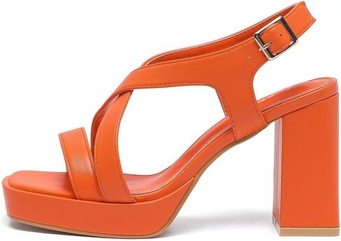 Amoji Women 4 Inch Block Heels Platform Cross Strap Chunky Heeled Sandals 318 in Kuwait
