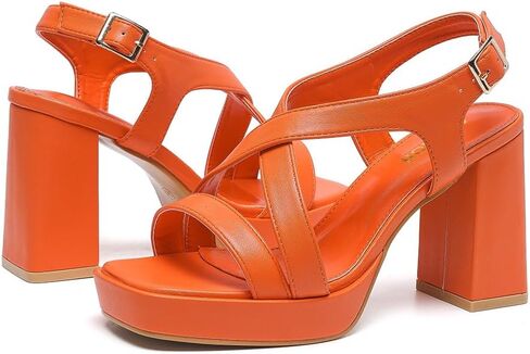 Amoji Women 4 Inch Block Heels Platform Cross Strap Chunky Heeled Sandals 318 in Kuwait