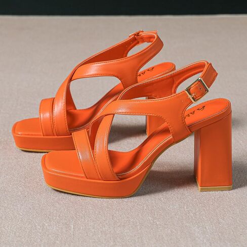 Amoji Women 4 Inch Block Heels Platform Cross Strap Chunky Heeled Sandals 318 in Kuwait