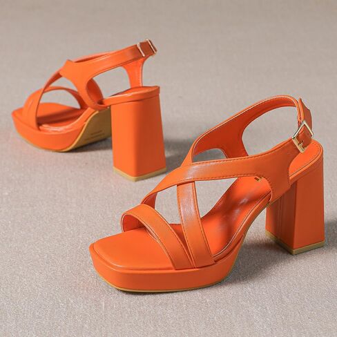 Amoji Women 4 Inch Block Heels Platform Cross Strap Chunky Heeled Sandals 318 in Kuwait