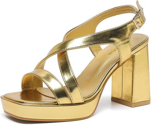 Amoji Women 4 Inch Block Heels Platform Cross Strap Chunky Heeled Sandals 318 in Saudi Arabia