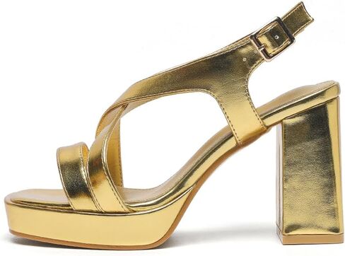 Amoji Women 4 Inch Block Heels Platform Cross Strap Chunky Heeled Sandals 318 in Saudi Arabia
