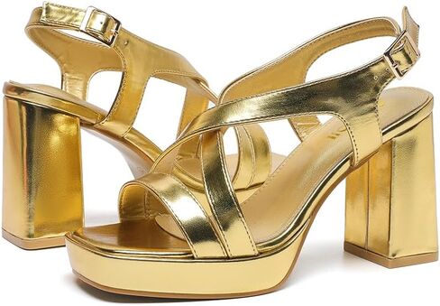 Amoji Women 4 Inch Block Heels Platform Cross Strap Chunky Heeled Sandals 318 in Saudi Arabia
